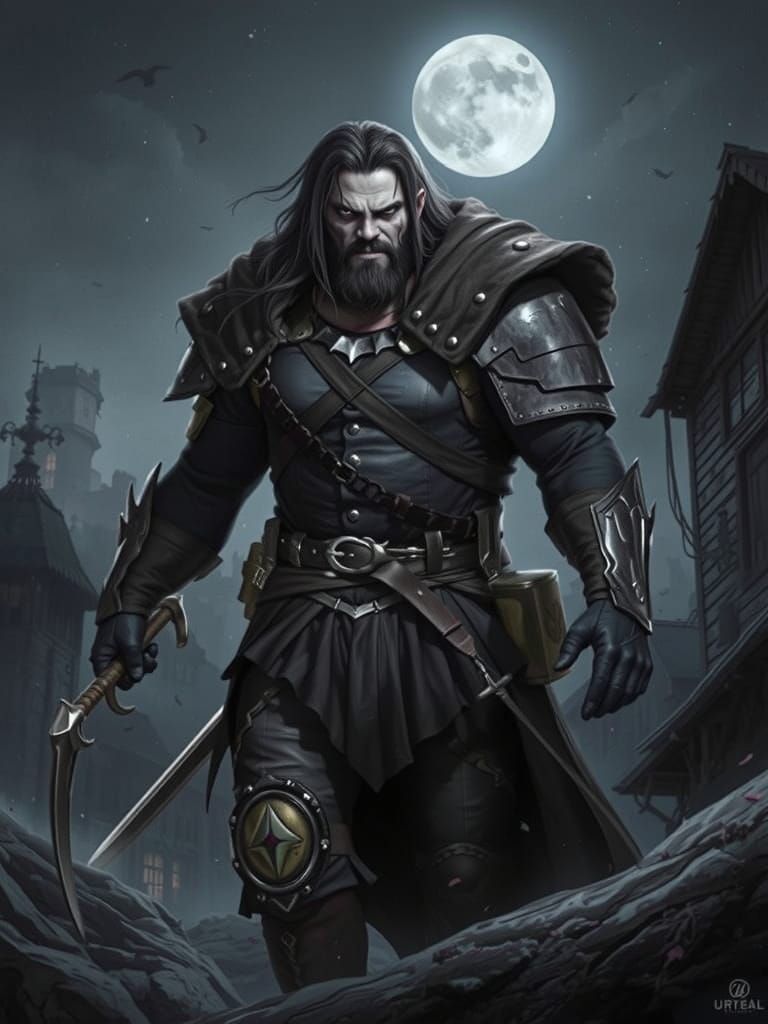 Grim Dark Hunter in a Black Leather Armor