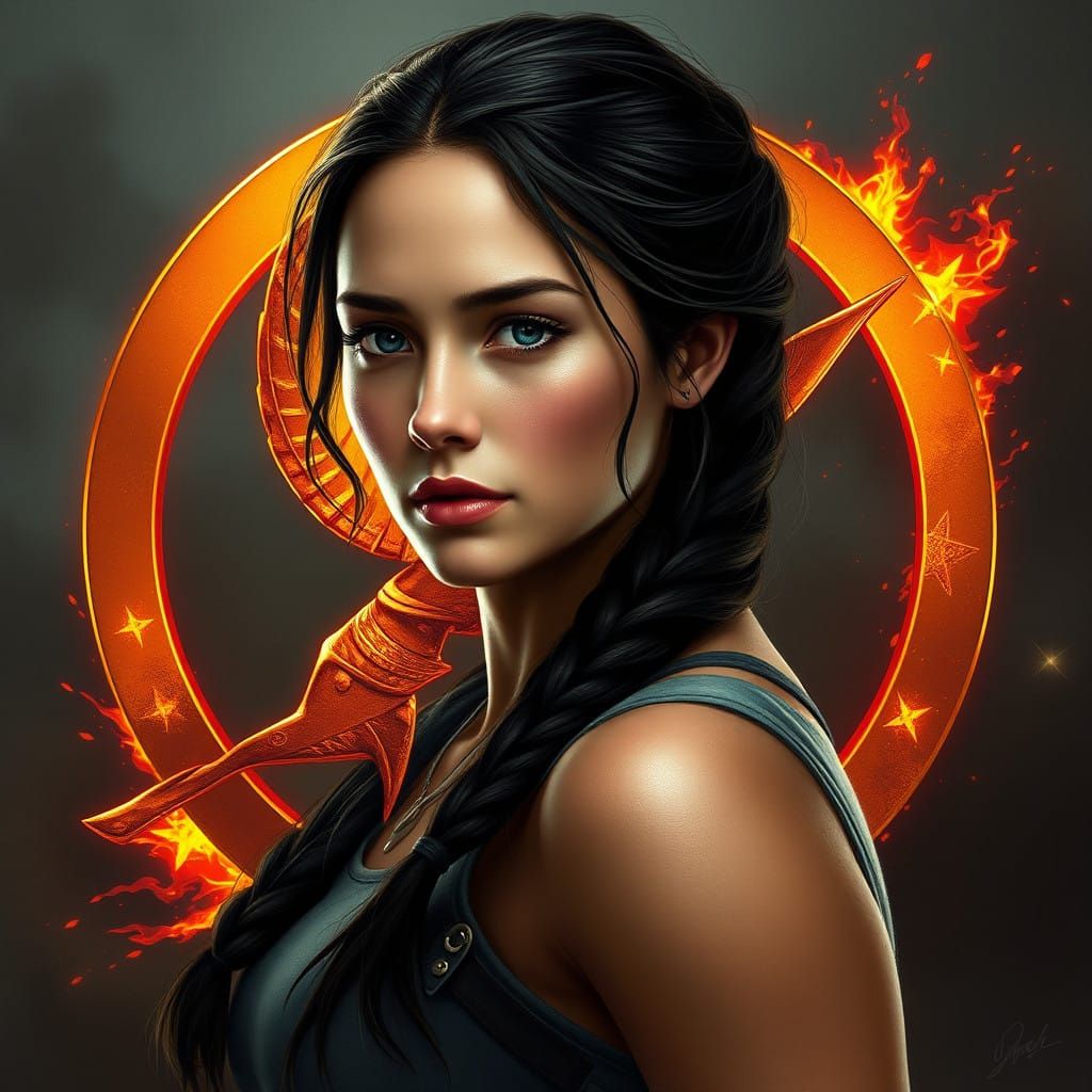 Ethereal Young Rebel with Mockingjay Symbol in Vibrant Fanta...