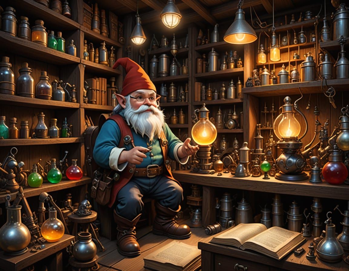 Gnome Inventor in Fantastical Laboratory