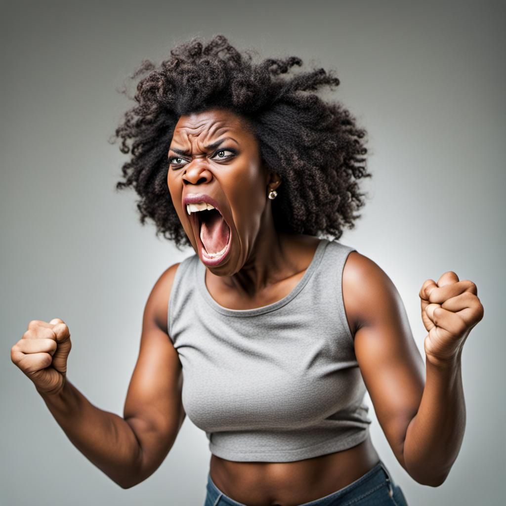 Intense Portrait of an Angry Screaming Woman
