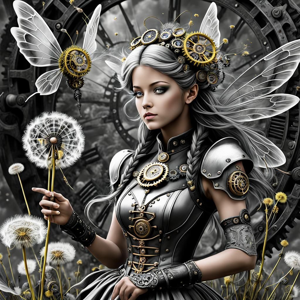 Steampunk Fairies Making Wishes in Dandelion Dreamscape