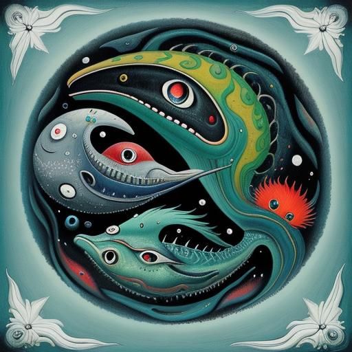 Colorful Sea Monsters in Surrealist Digital Art