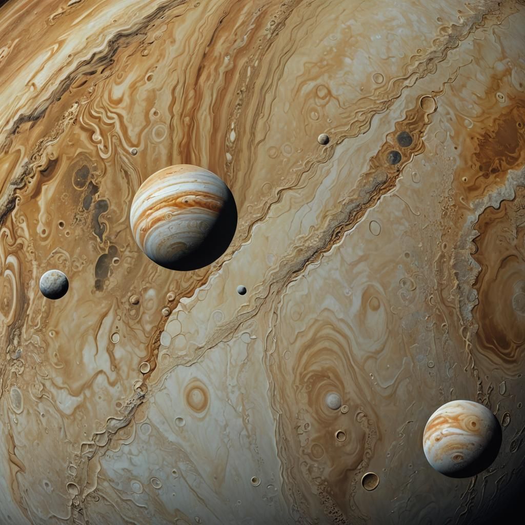 Jupiter's Moons Io and Europa: Hyperrealistic Splash Art