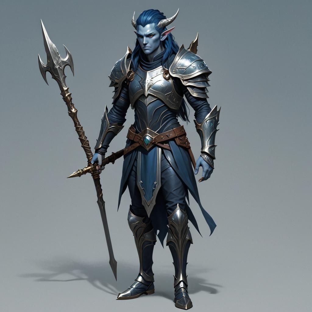 Male Sea Elf with Trident and Light Armor
