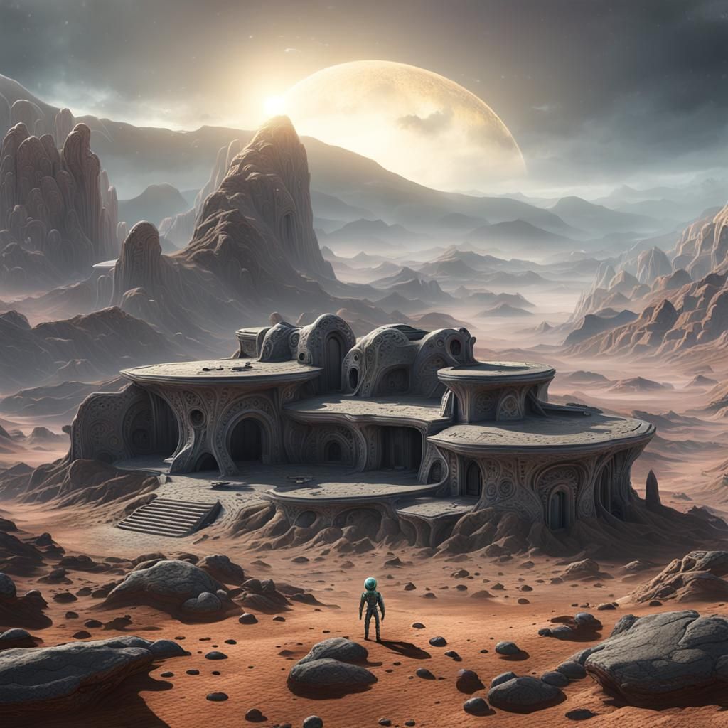Alien on Barren Planet: Detailed Matte Painting