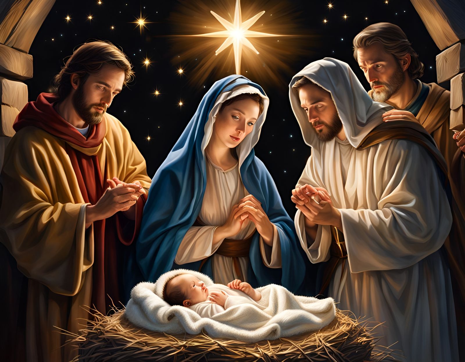 Hyperrealistic Christmas Nativity Scene with Baby Jesus