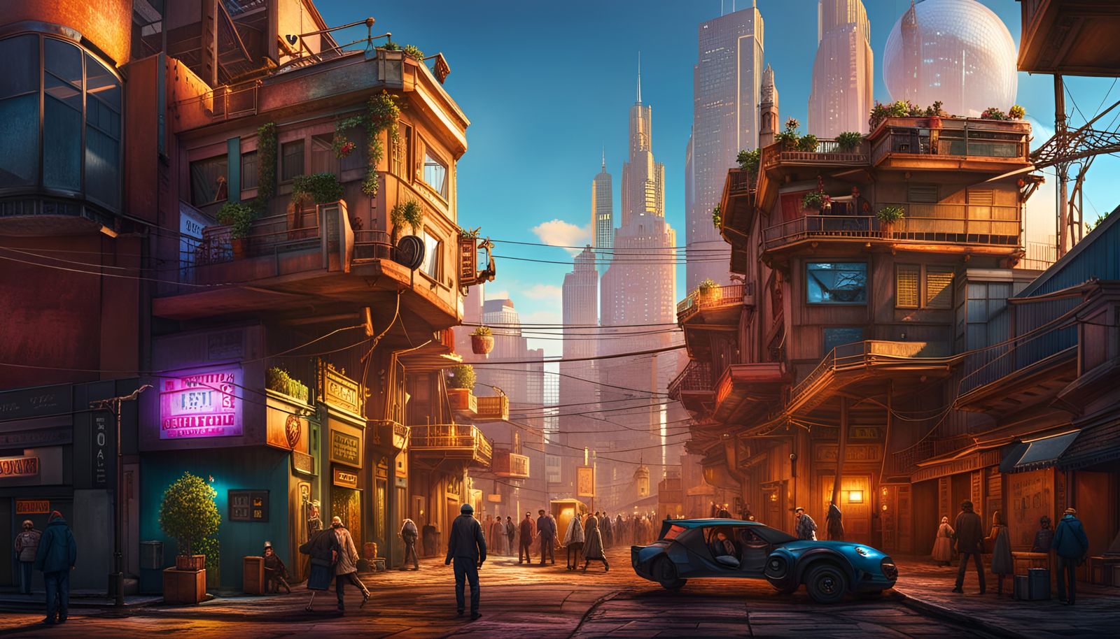 Near-Future Solarpunk/Cyberpunk Hybrid