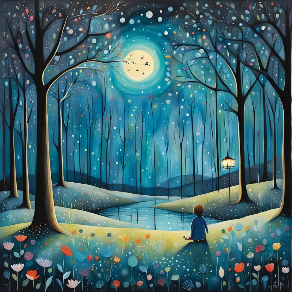 Twilight Scene in Abstract Expressionist Style