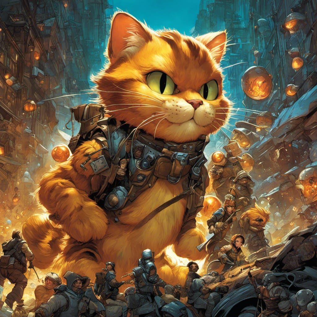 Hyperrealistic Garfield Portrait in Complementary Colors