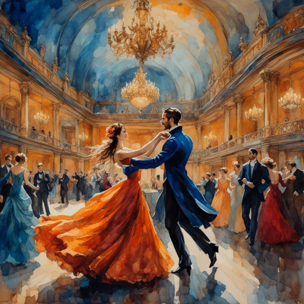 <lora:RomanticWatercolor:1.0> Cinderella dancing with the pr...