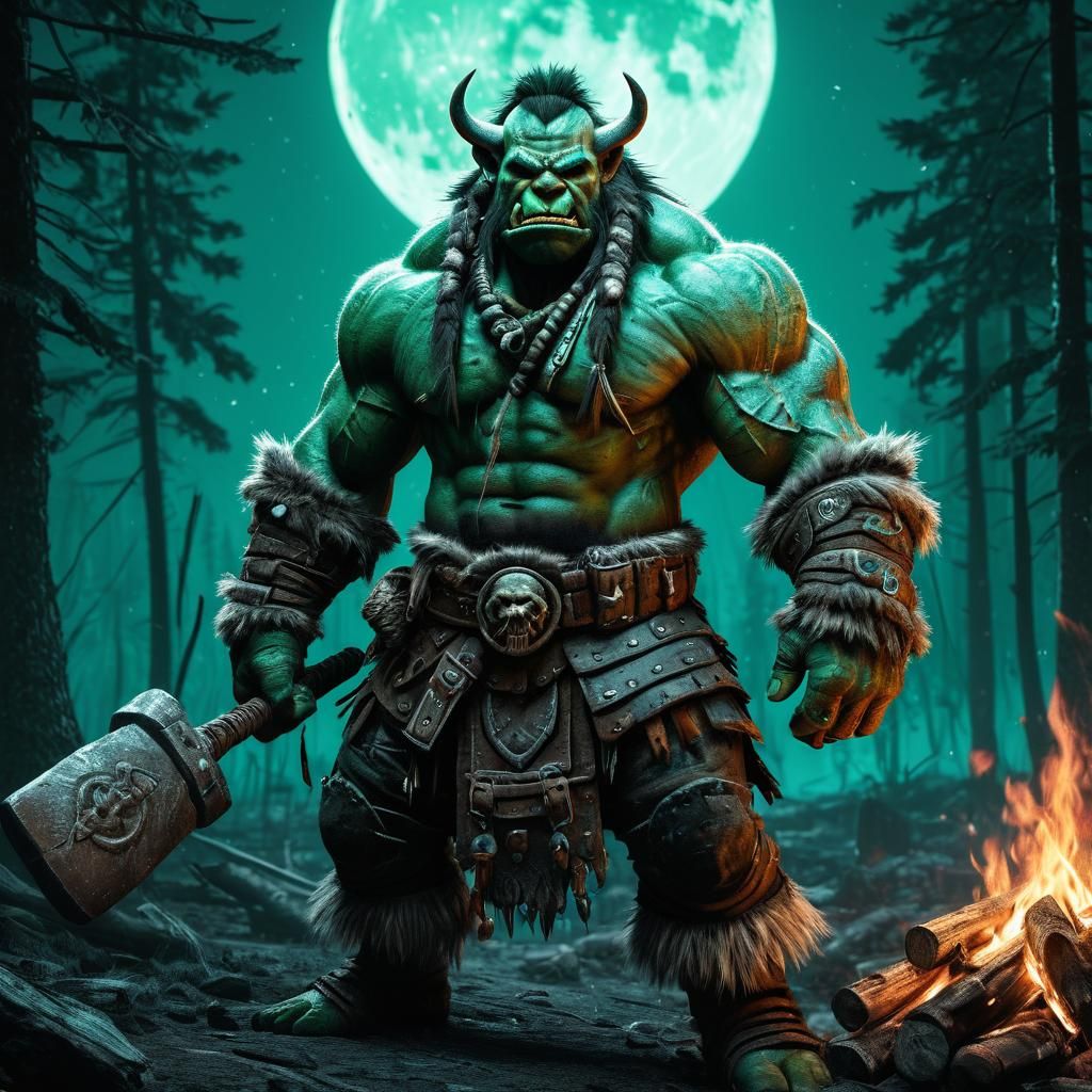 Monochrome Ork Barbarian Warrior in Forest