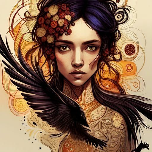 Mystical Raven Queen Illustration