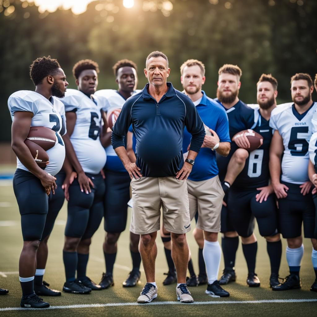 Pregnant Football Coach Team Photo