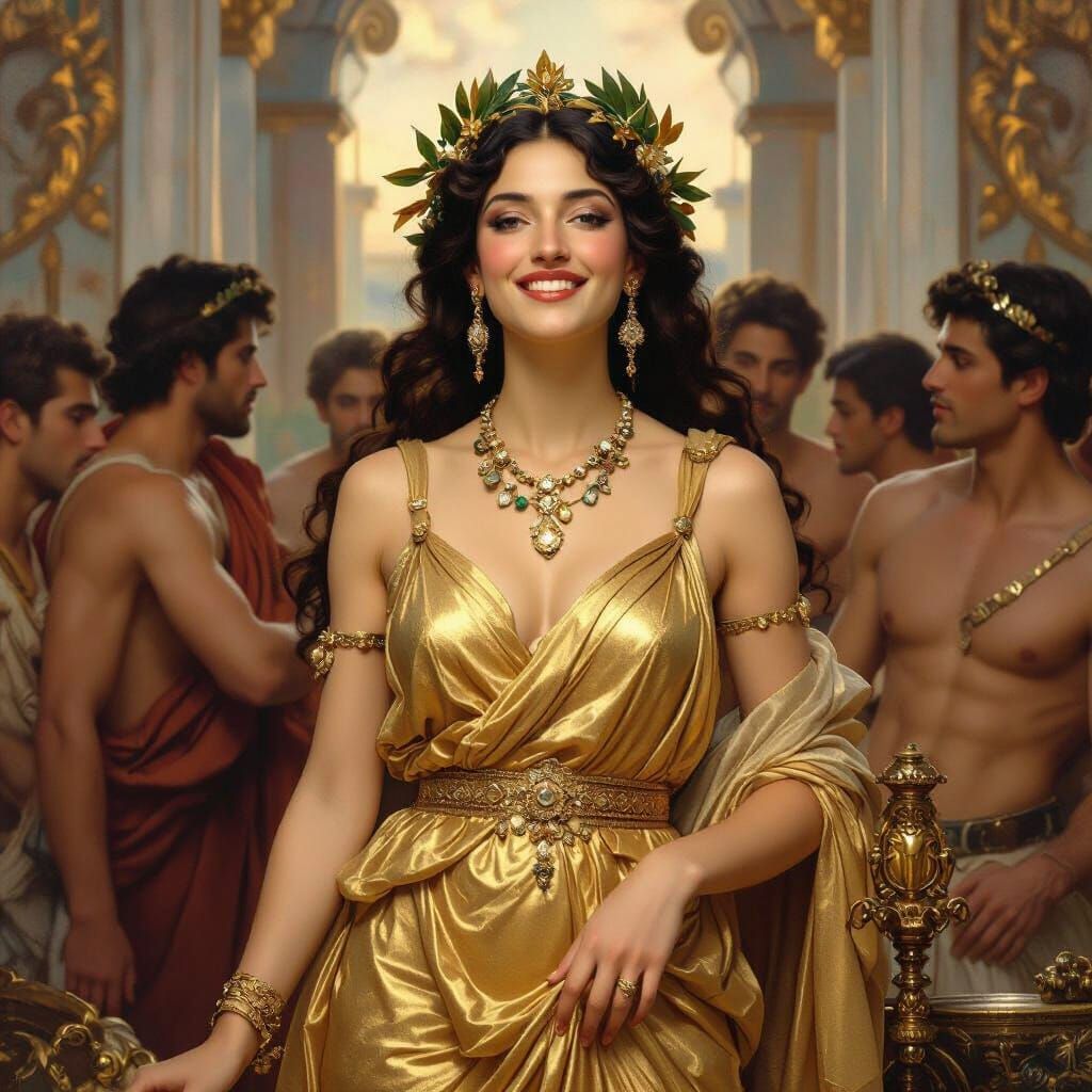 Radiant Greek Goddess in Golden Splendor