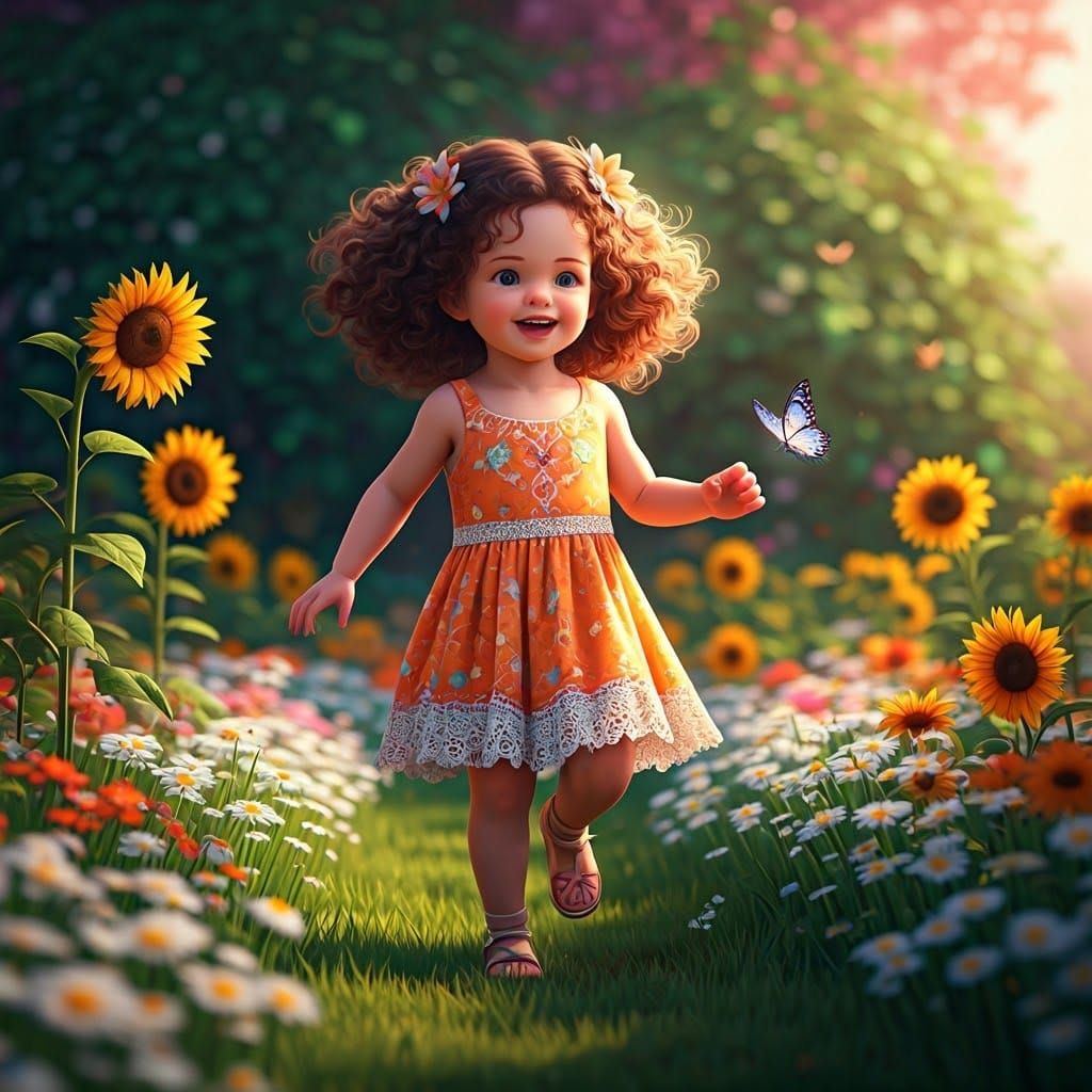 Girl in Flower Garden, Anime-Inspired 8K Render