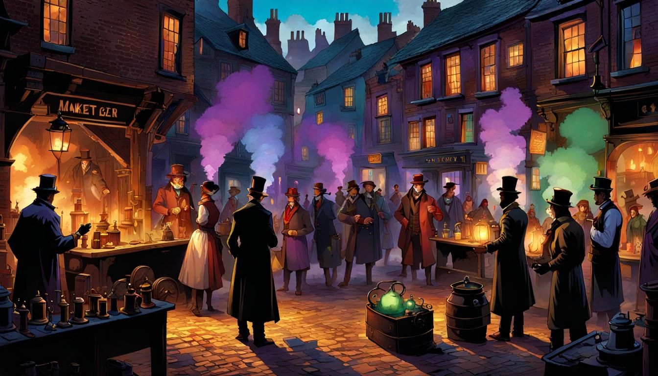 Mysterious Aura Market Gathering in Ruined Square