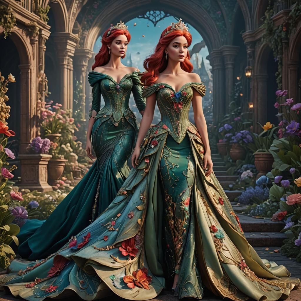 Ariel-Inspired Haute Couture Dress in Fantasy Art