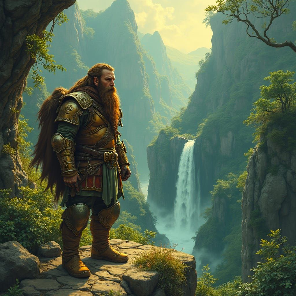 Dwarven Explorer in Hidden Valley, Fantasy Art