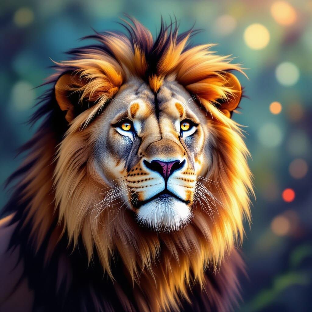 Majestic Lion Radiates Joy in Vibrant Light