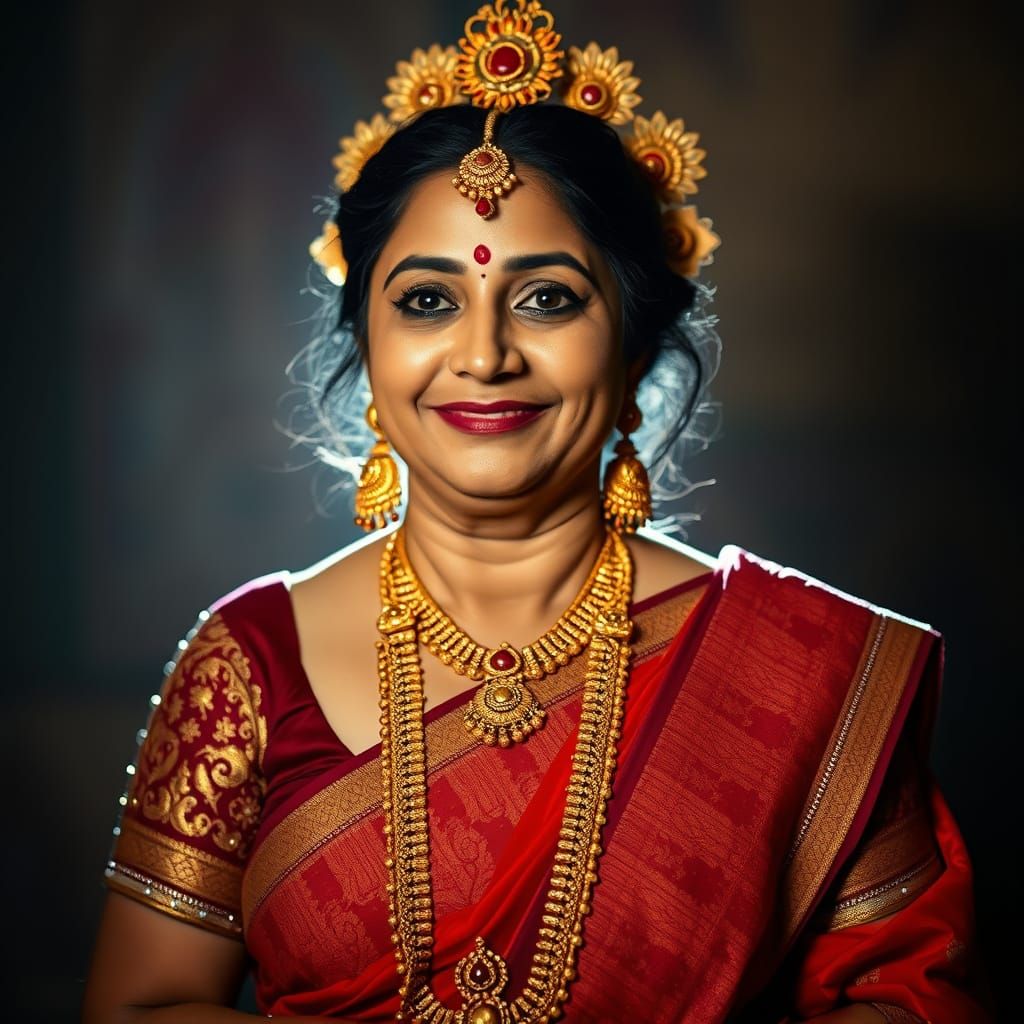Maa Durga Portrait with Golden Jewelry and Saree