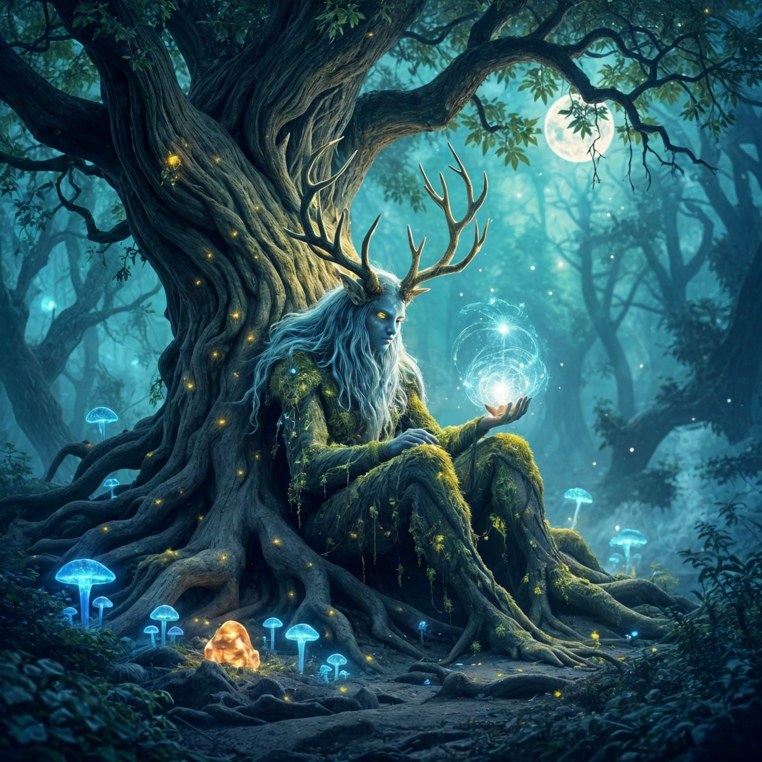 Ancient Willow Tree Holds Nebula Creature in Astral Forest