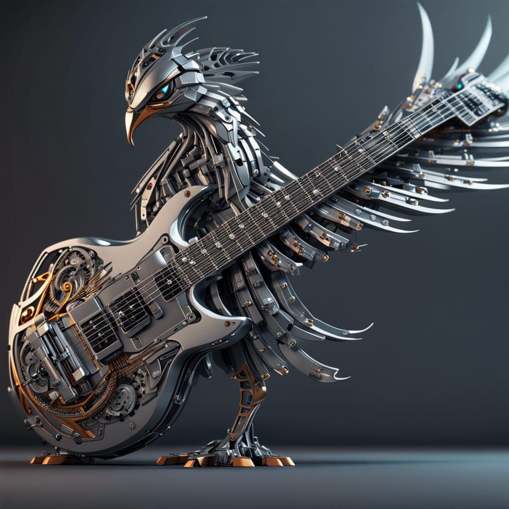 Electric Guitar Phoenix Bird in Sci-Fi Style