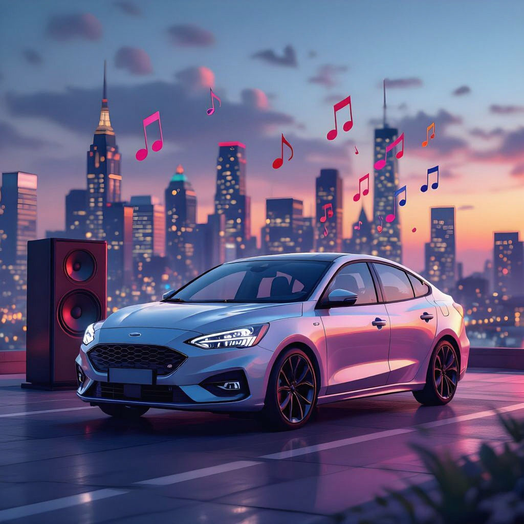 Ford Focus Sedan in Cityscape, Detailed Matte Painting