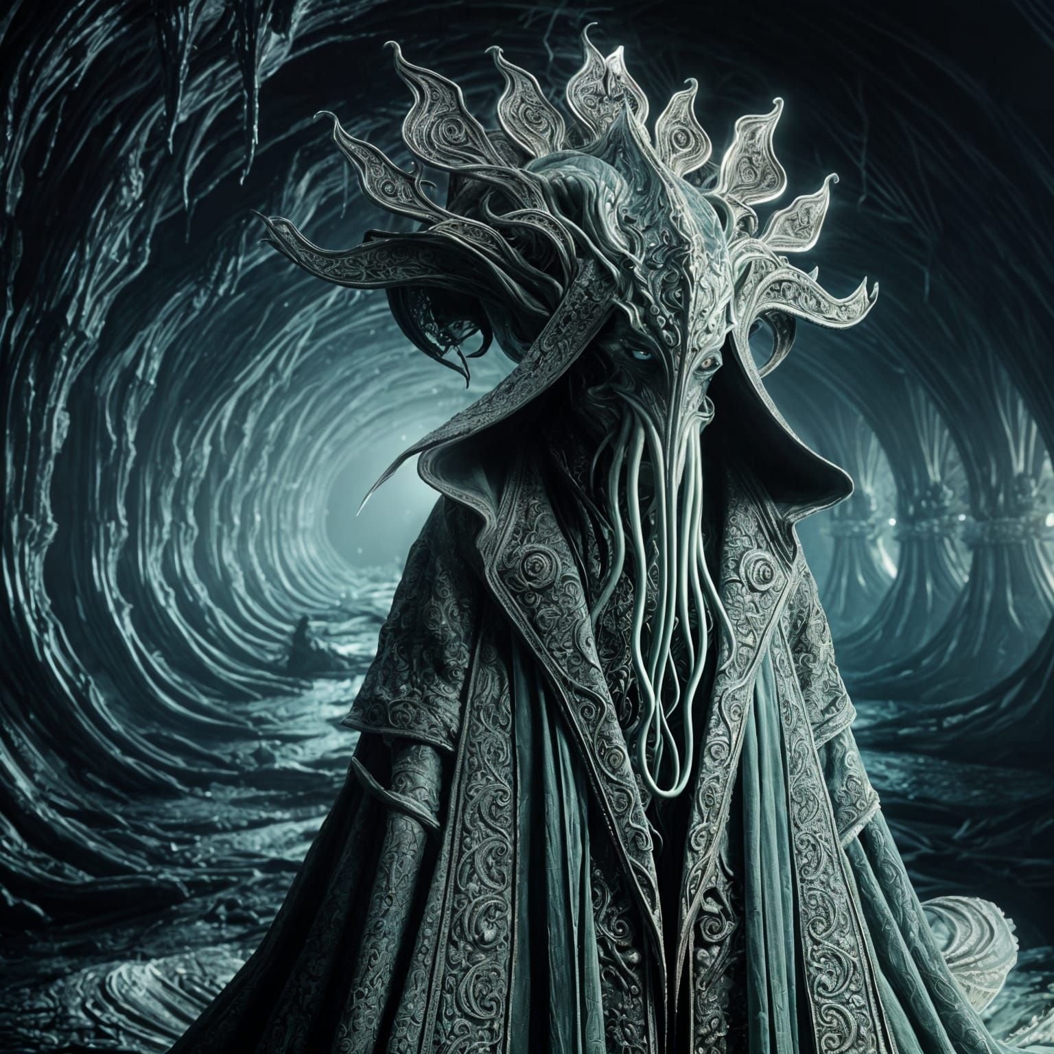 Illithid in Shimmering Robes, Fantasy Concept Art