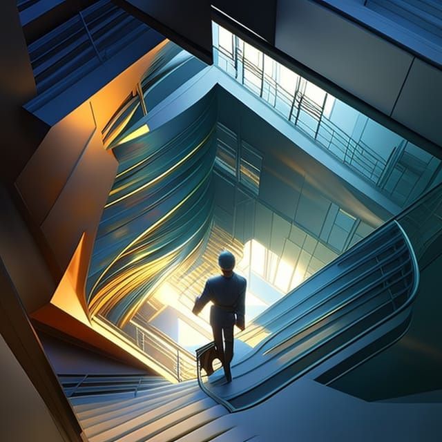 Impossible Staircase in Avant-Garde Digital Art Style