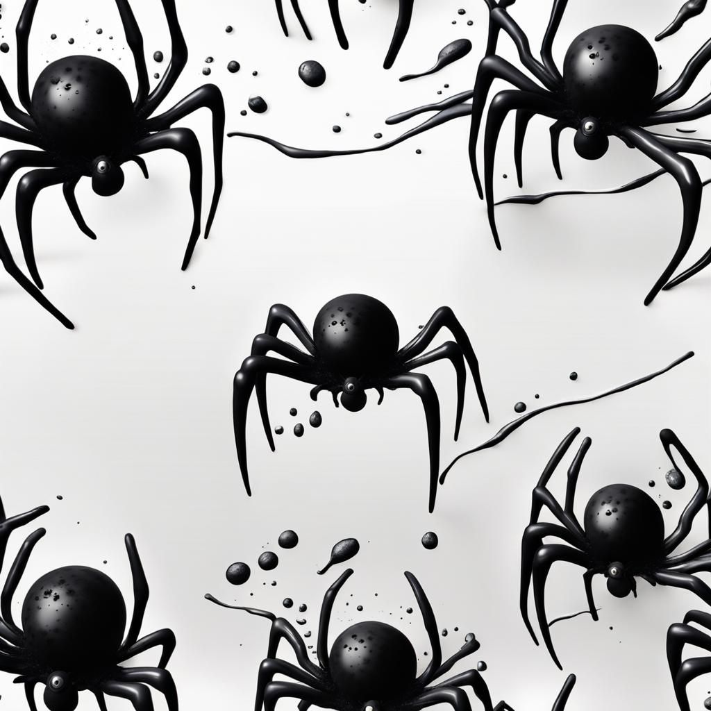 3D Black Liquid Spiders Carrying Coal