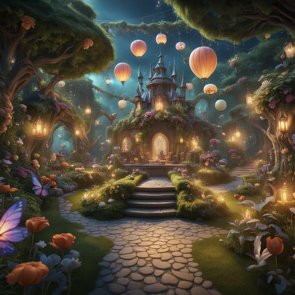 Whimsical Fantasy Garden Party with Magical Creatures