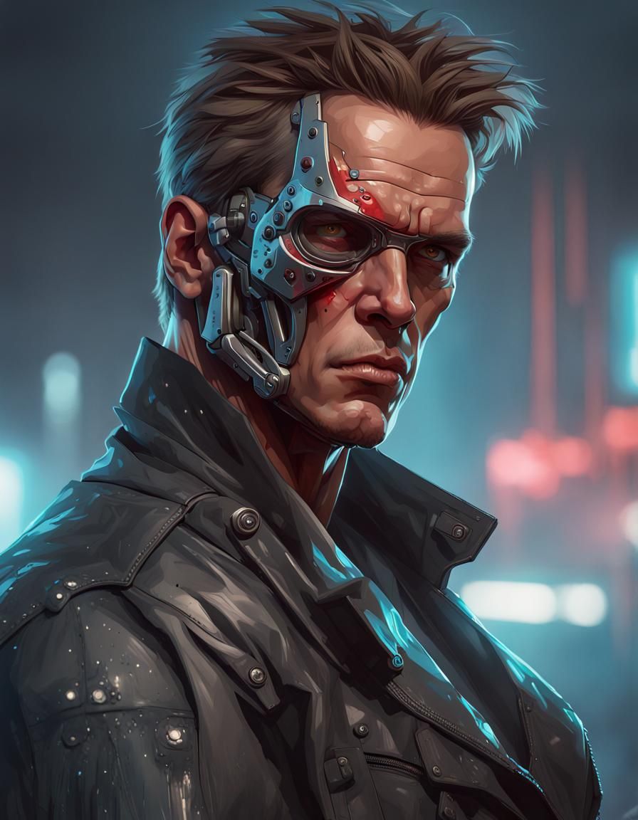 Damaged Terminator Portrait in Hyperdetailed Style