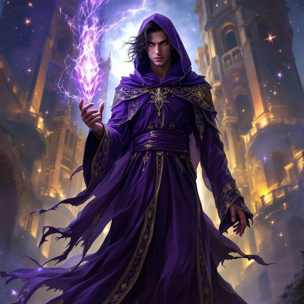 Latino Warlock with Magic Wand in Symbolist Style