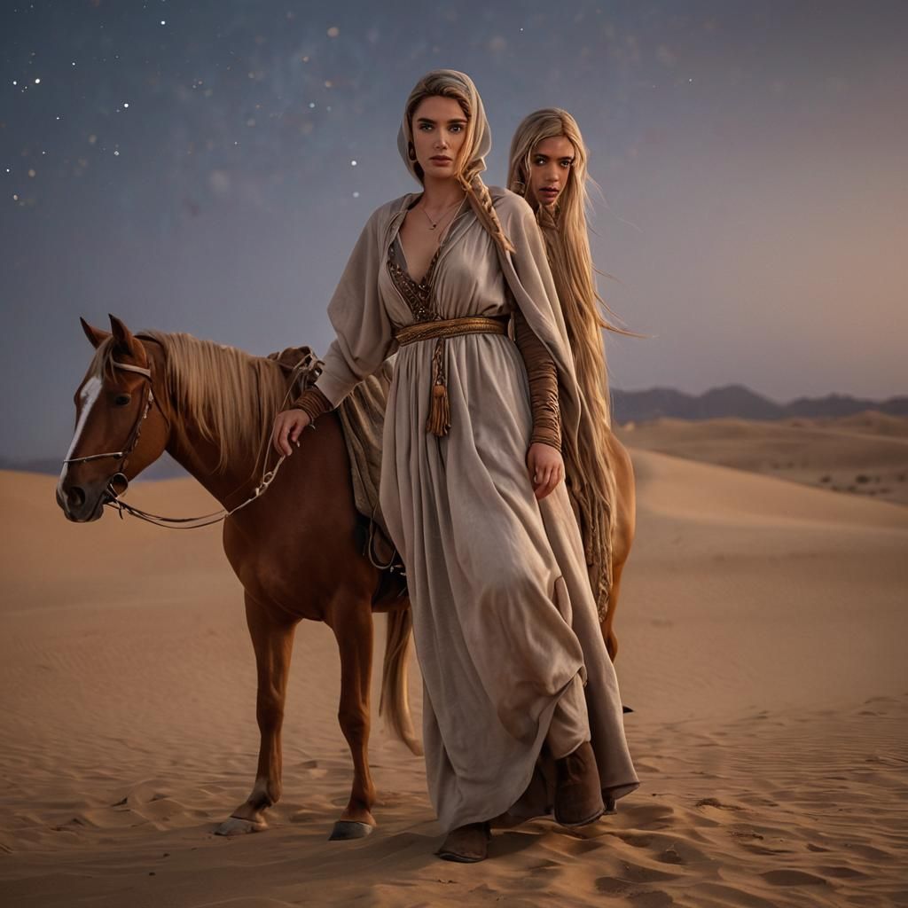 Epic Desert Woman with Horse in Cinematic Style