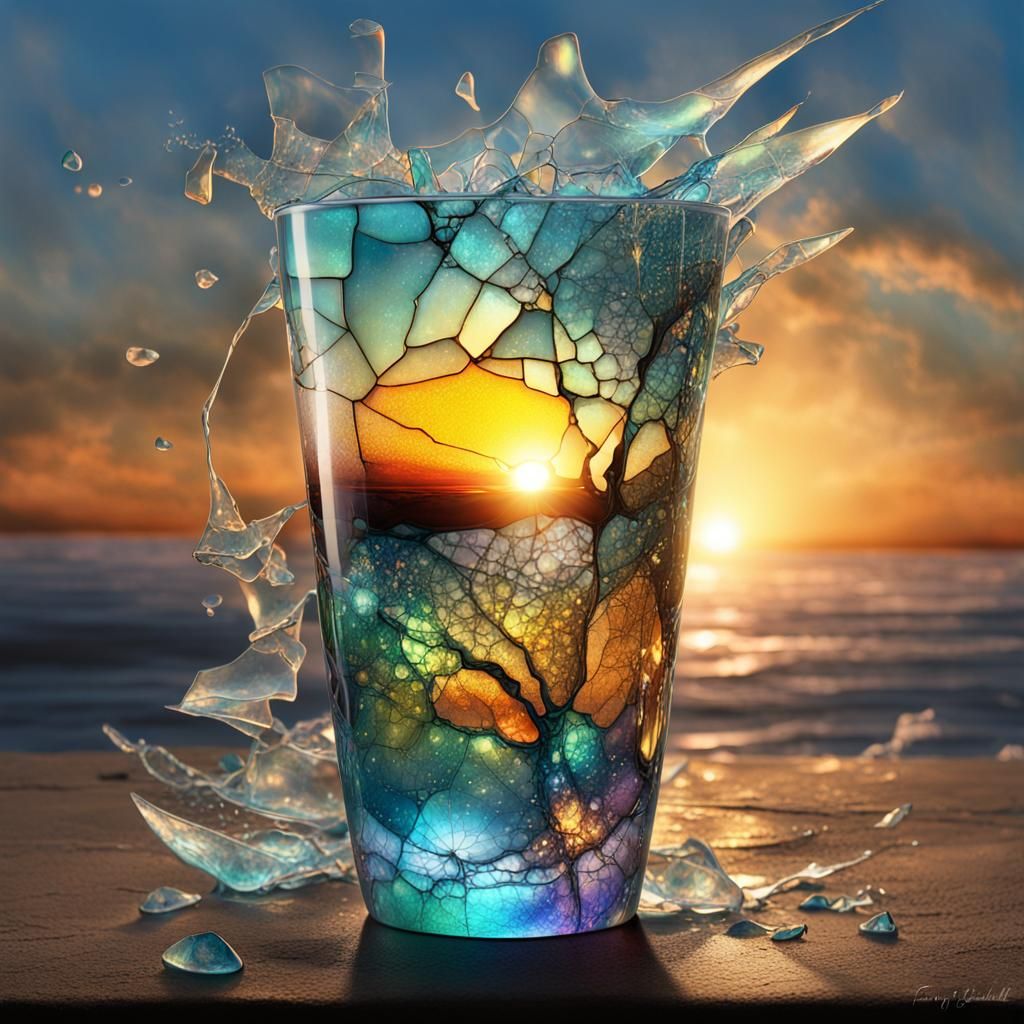 Exploded Tiffany Glass Cup with Magical Elements