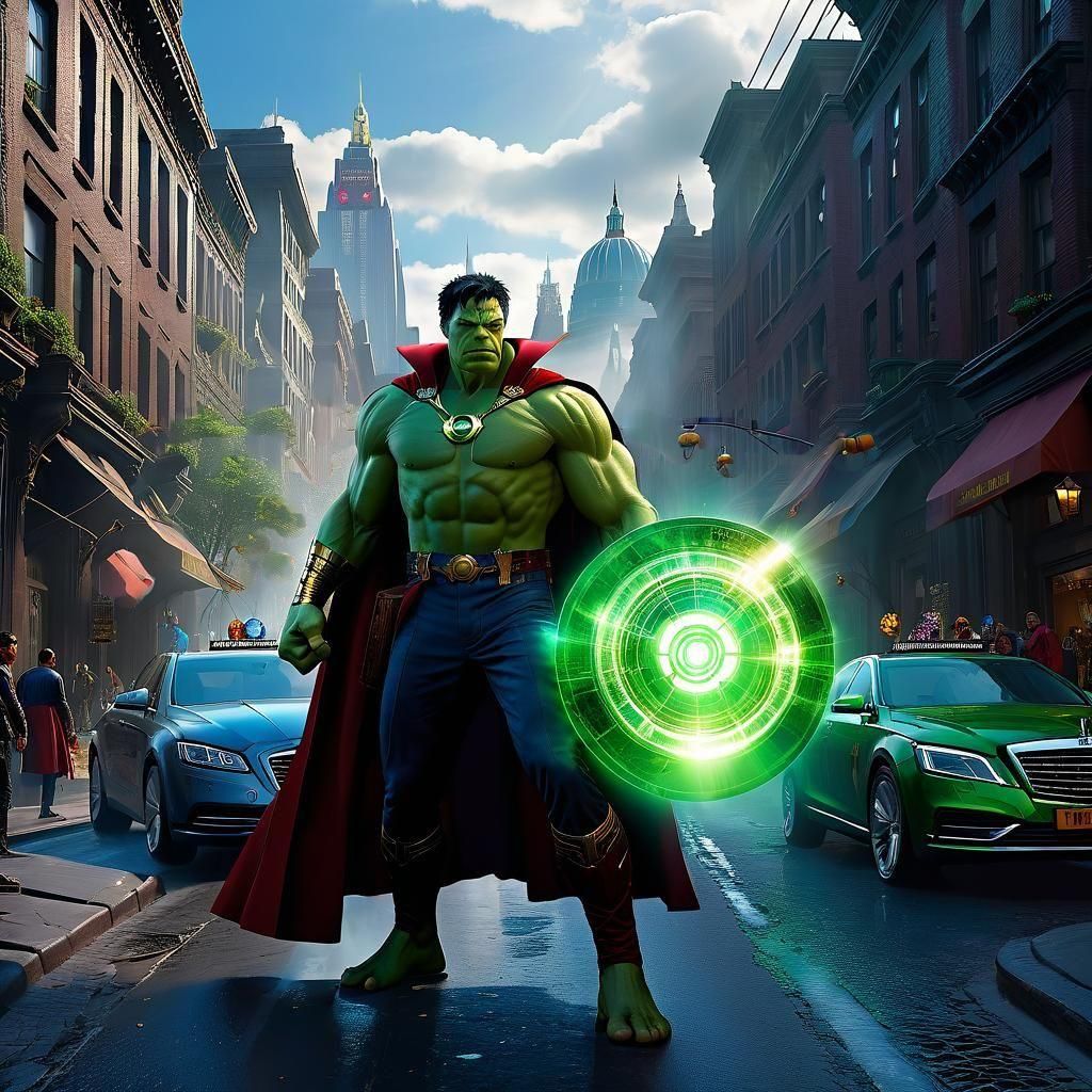 Hulk as Doctor Strange Creates City Portal