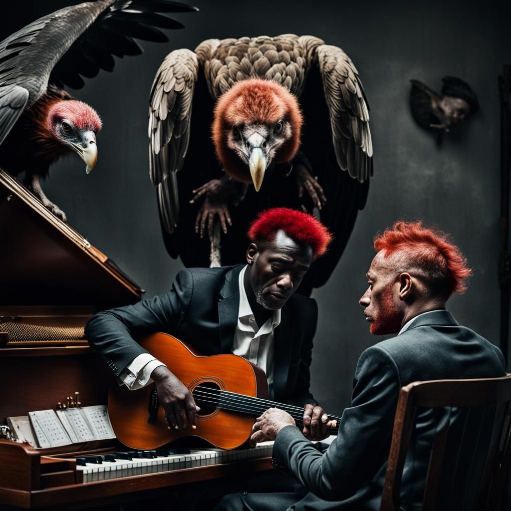 Man with Vulture at Piano: Dramatic Portrait