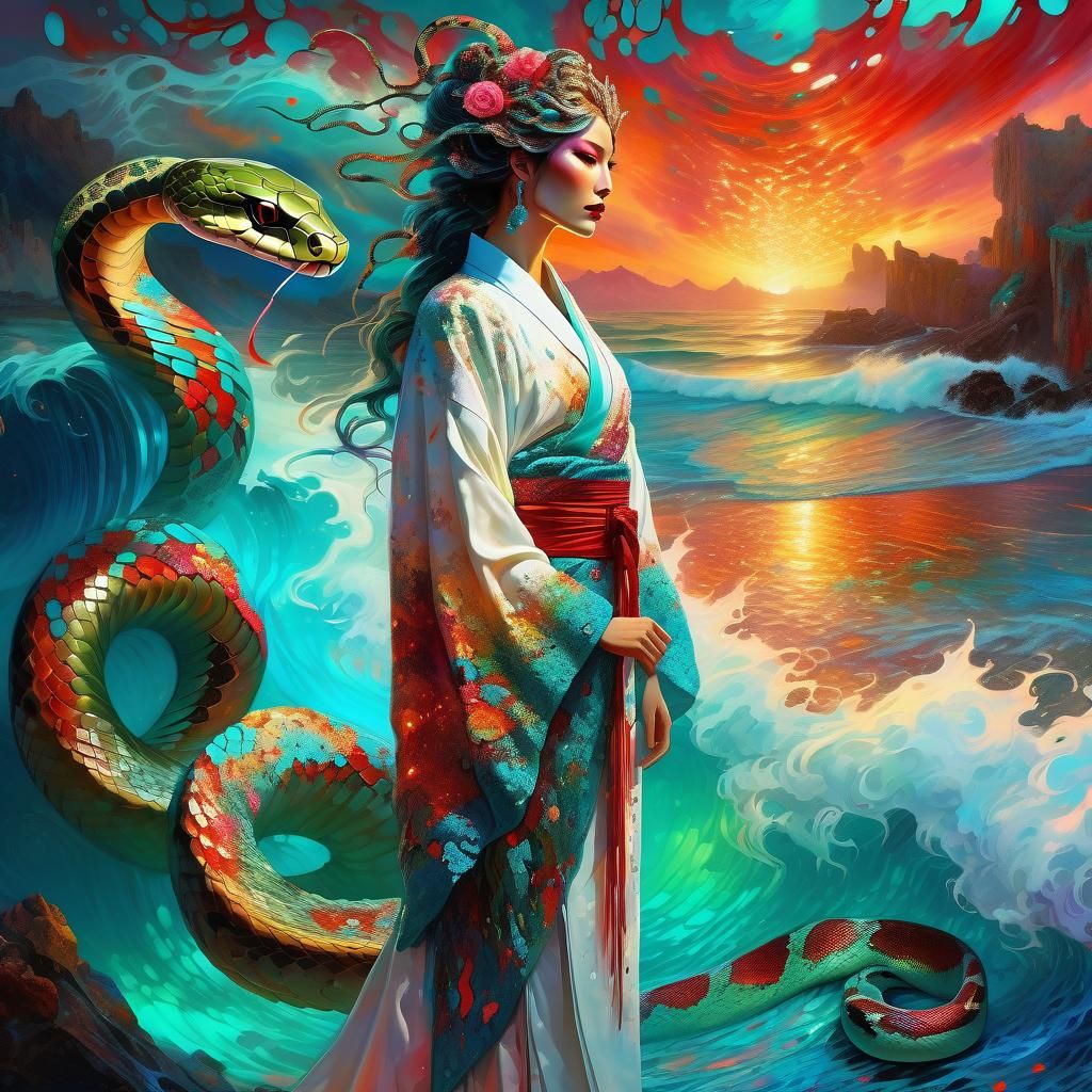 Epic Snake Queen in Dark Fantasy Style