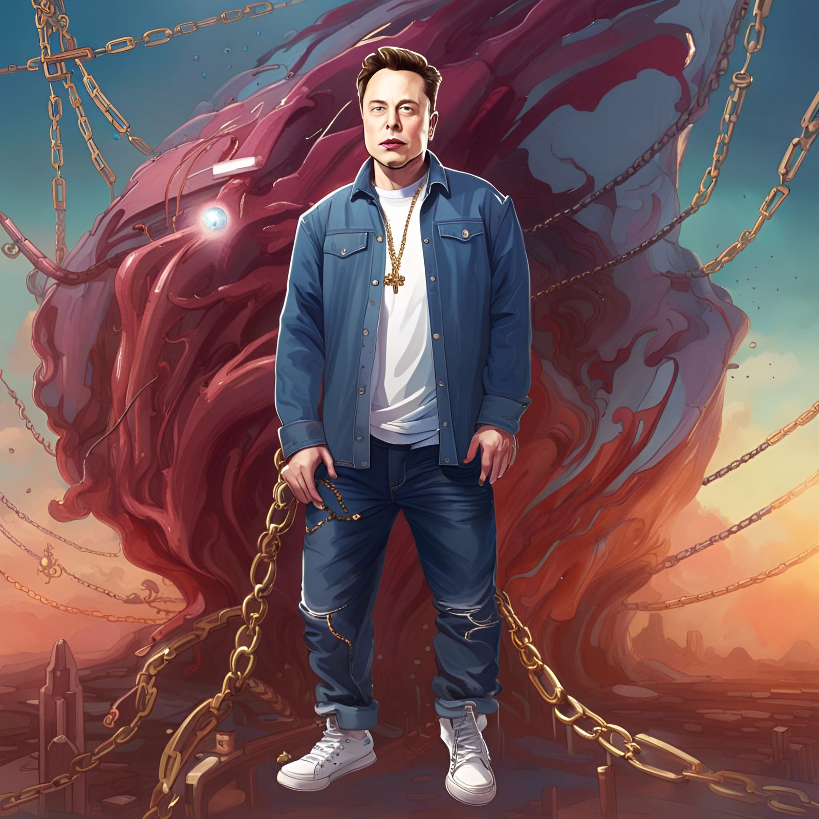 Elon Musk in Hip-Hop Fashion, Detailed Matte Painting