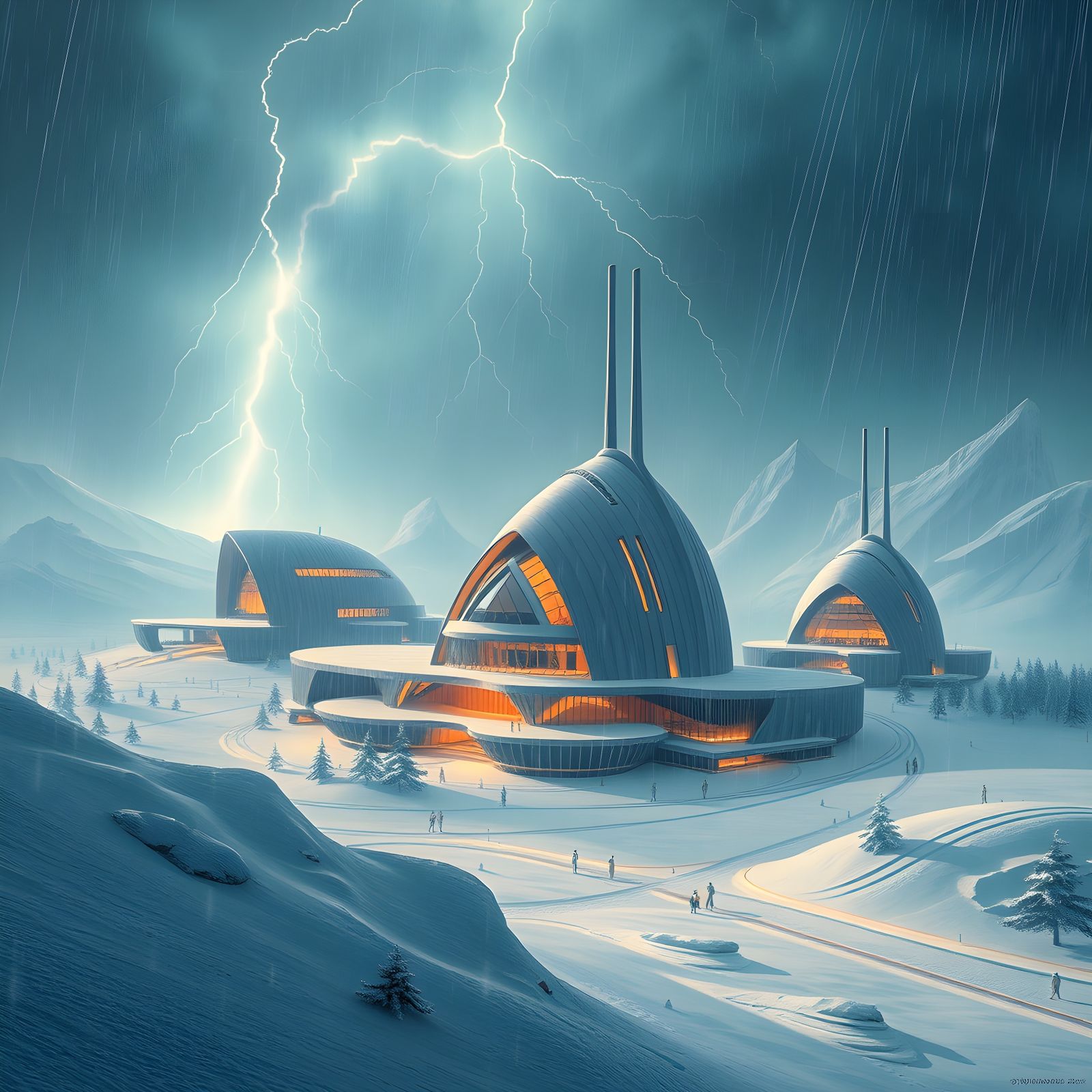 Snowy Thunderstorm: Modern Architecture in Detailed Matte Pa...