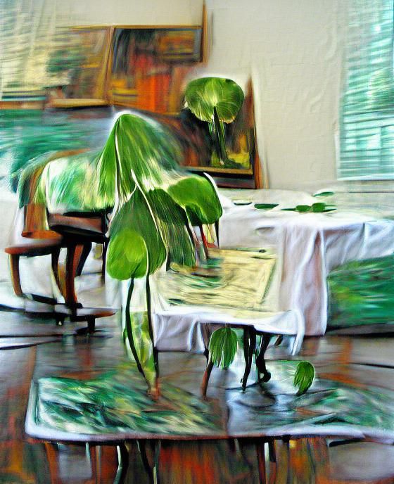 Green Philodendron Impressionism Style