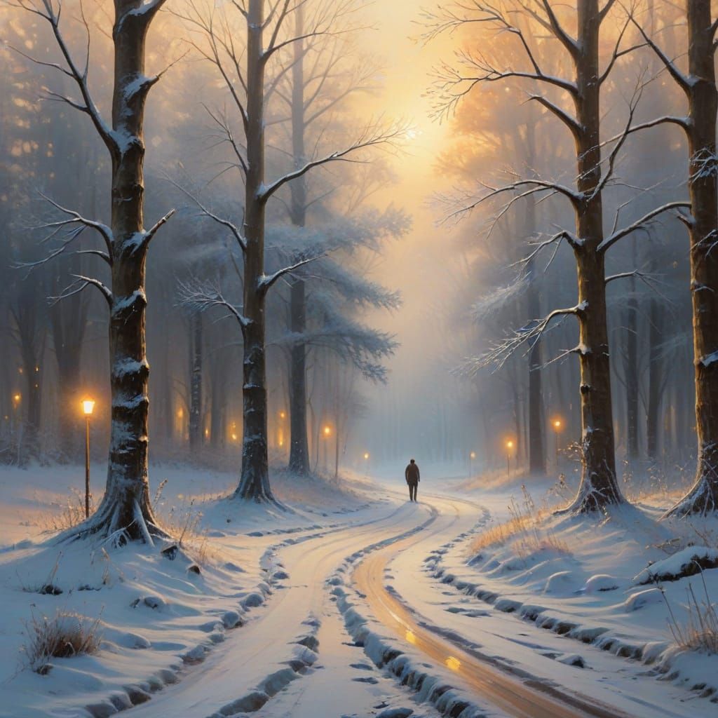 Snowy Crossroads: A Rural Landscape Painting