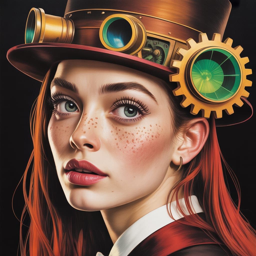 Steampunk Girl Collage with Dynamic Pose