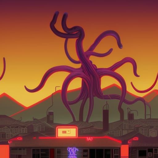 Eldritch Horror in Synthwave Neon Style