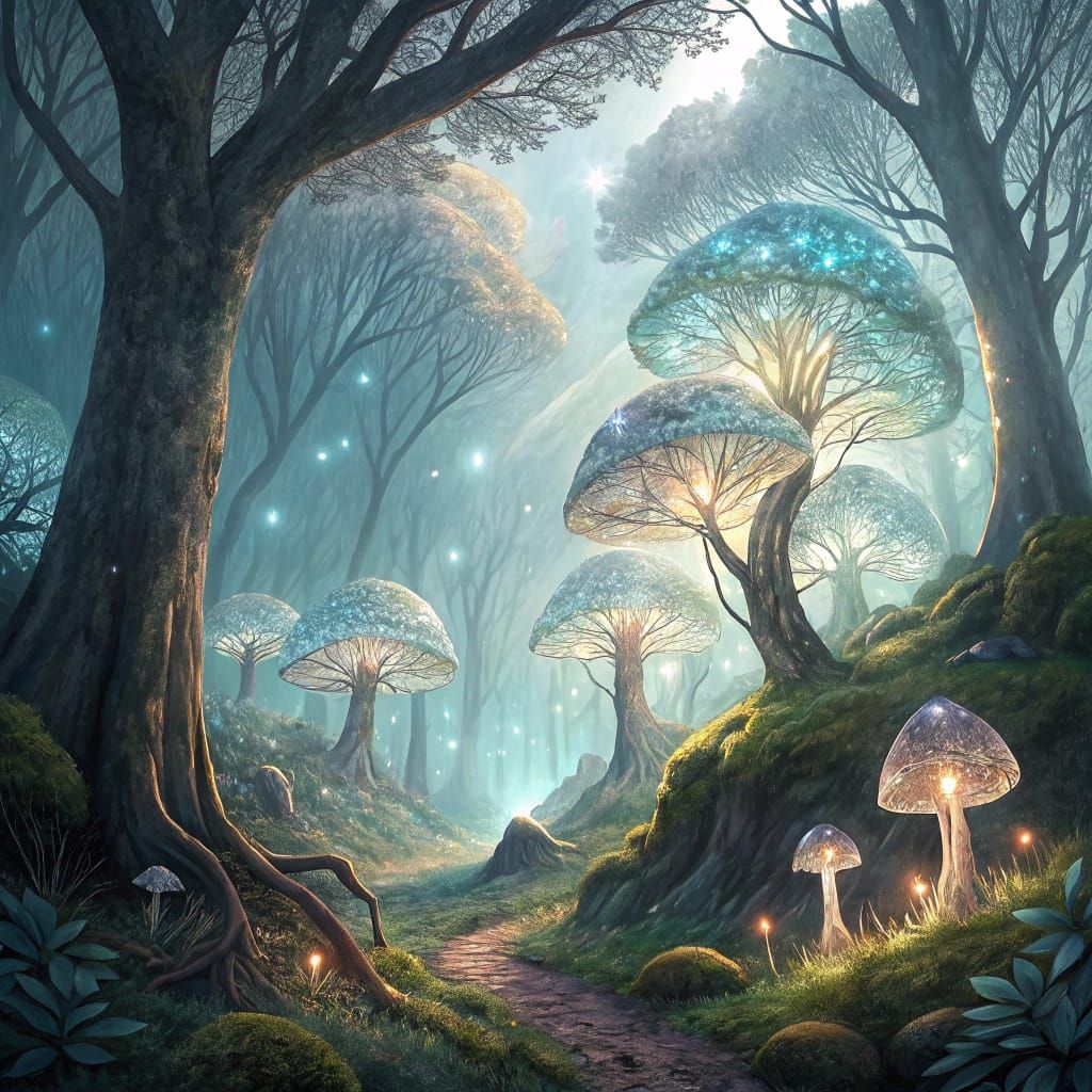 Crystal Forest of Wonder in Vibrant Fantasy Style