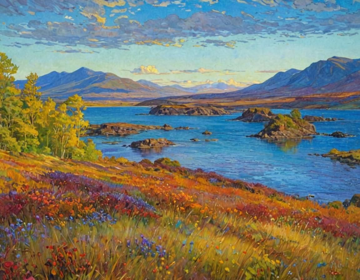 Scottish Autumn Landscape in Tiffany Style