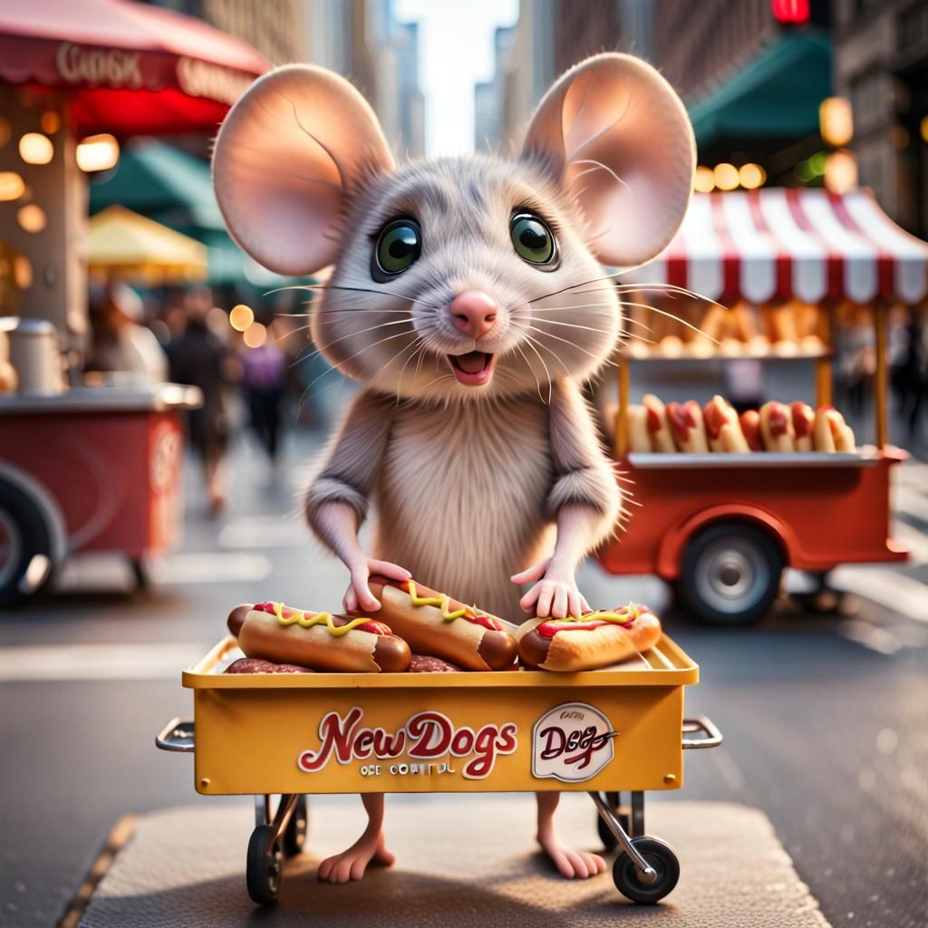 Adorable Mouse Selling Hot Dogs in New York