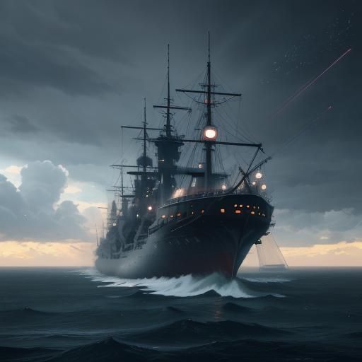 Anime Ship in Perfect Storm: 3D Render
