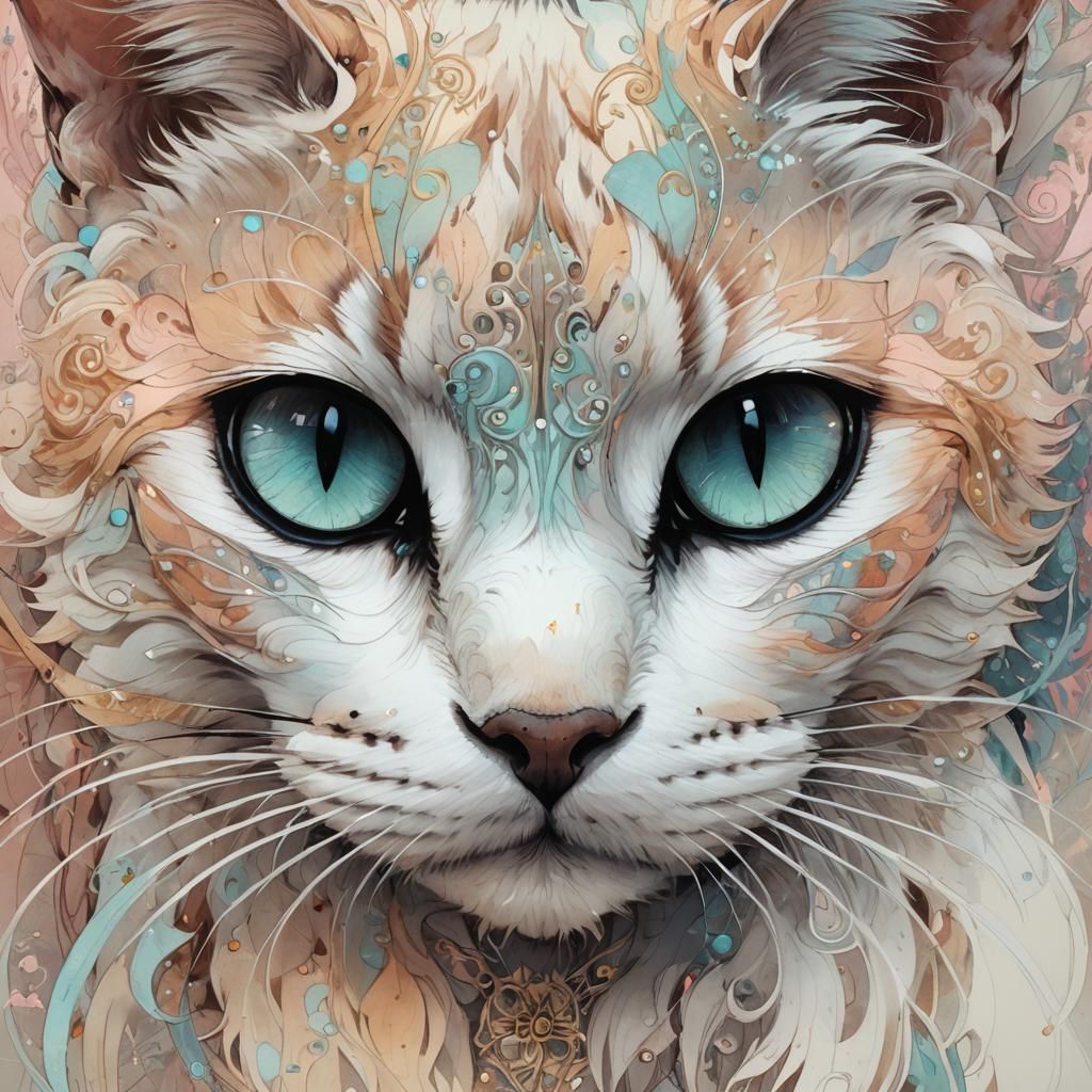 Soft Cat Portrait in Pastel Colors