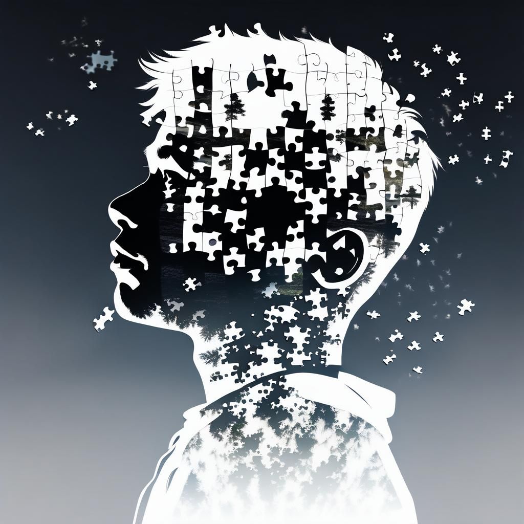 Silhouette Boy Filled with Puzzle Pieces